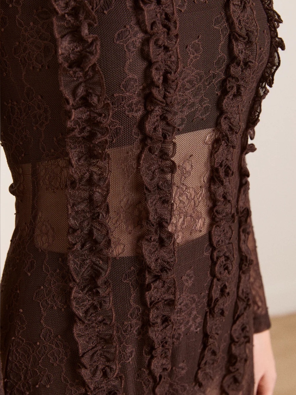 DAMSON MADDER RAPHI LACE MIDI DRESS IN COFFEE - Picture 9 of 17